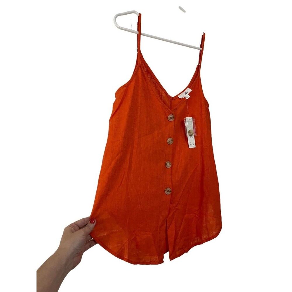 Akaiv NWT Women's Linen Tank Size Large Button Front Adjustable Straps V-Neck